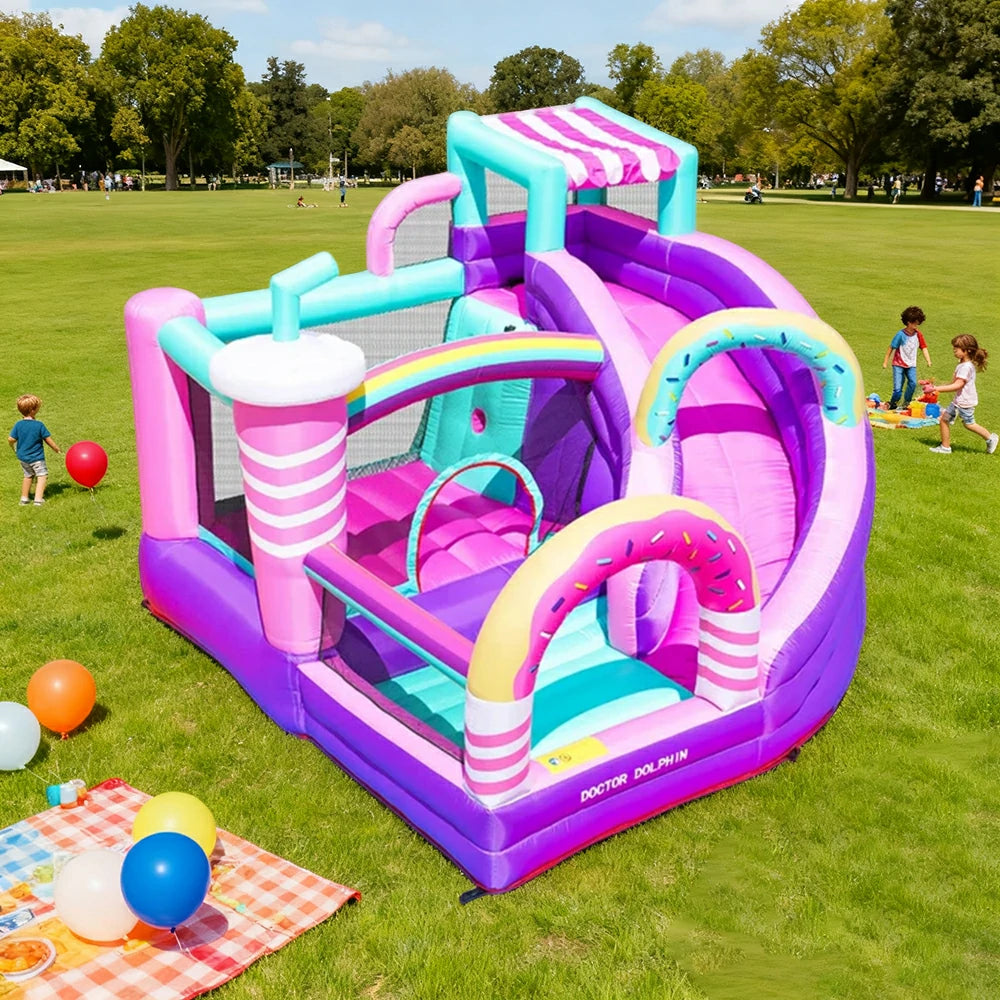 GAMEON Inflatable Bounce Castle - PVC Build with Blower, Sweet Dessert Shop Theme with Slide