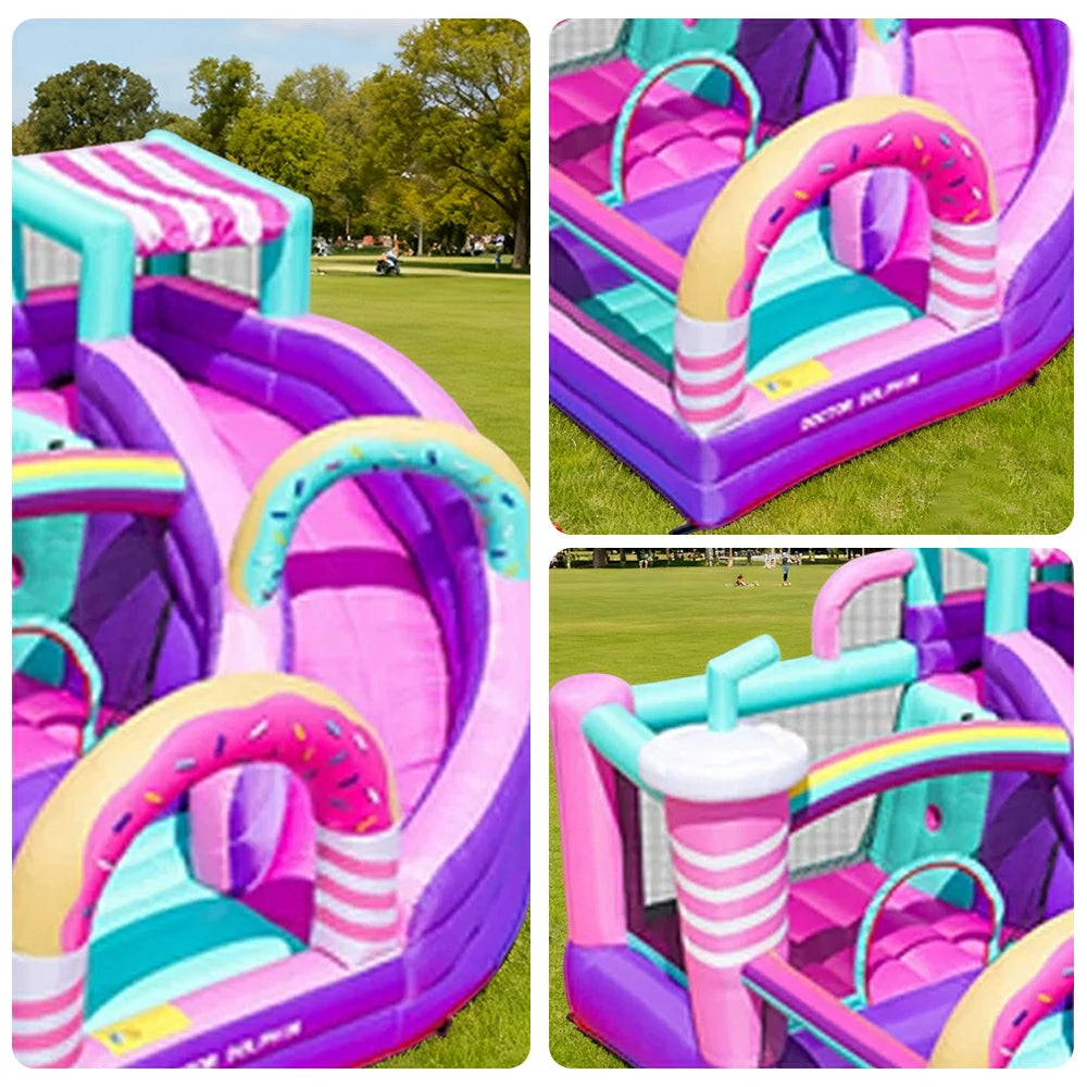GAMEON Inflatable Bounce Castle - PVC Build with Blower, Sweet Dessert Shop Theme with Slide