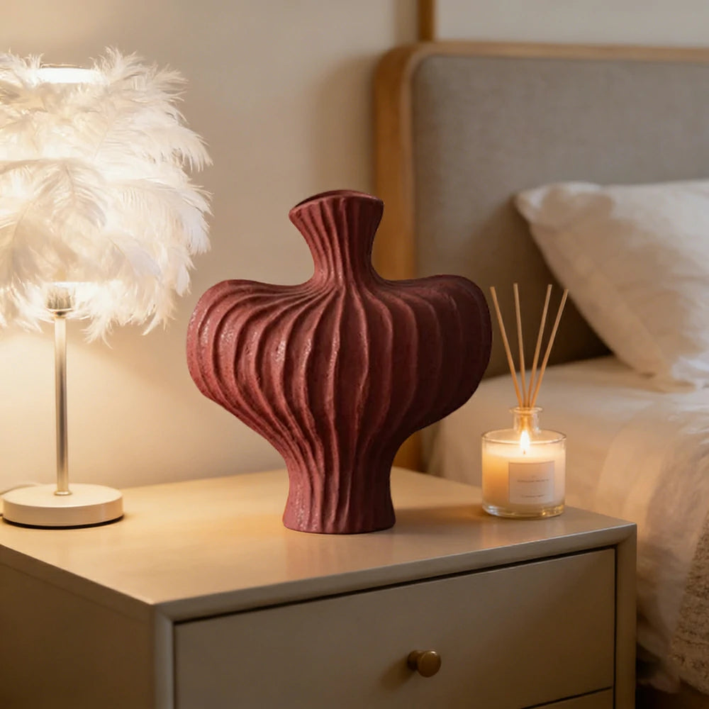 LIVARA Ceramic Vase Decor Display Matte Ceramic Raised-Shoulder Shape Handcrafted Artistic Design - Red