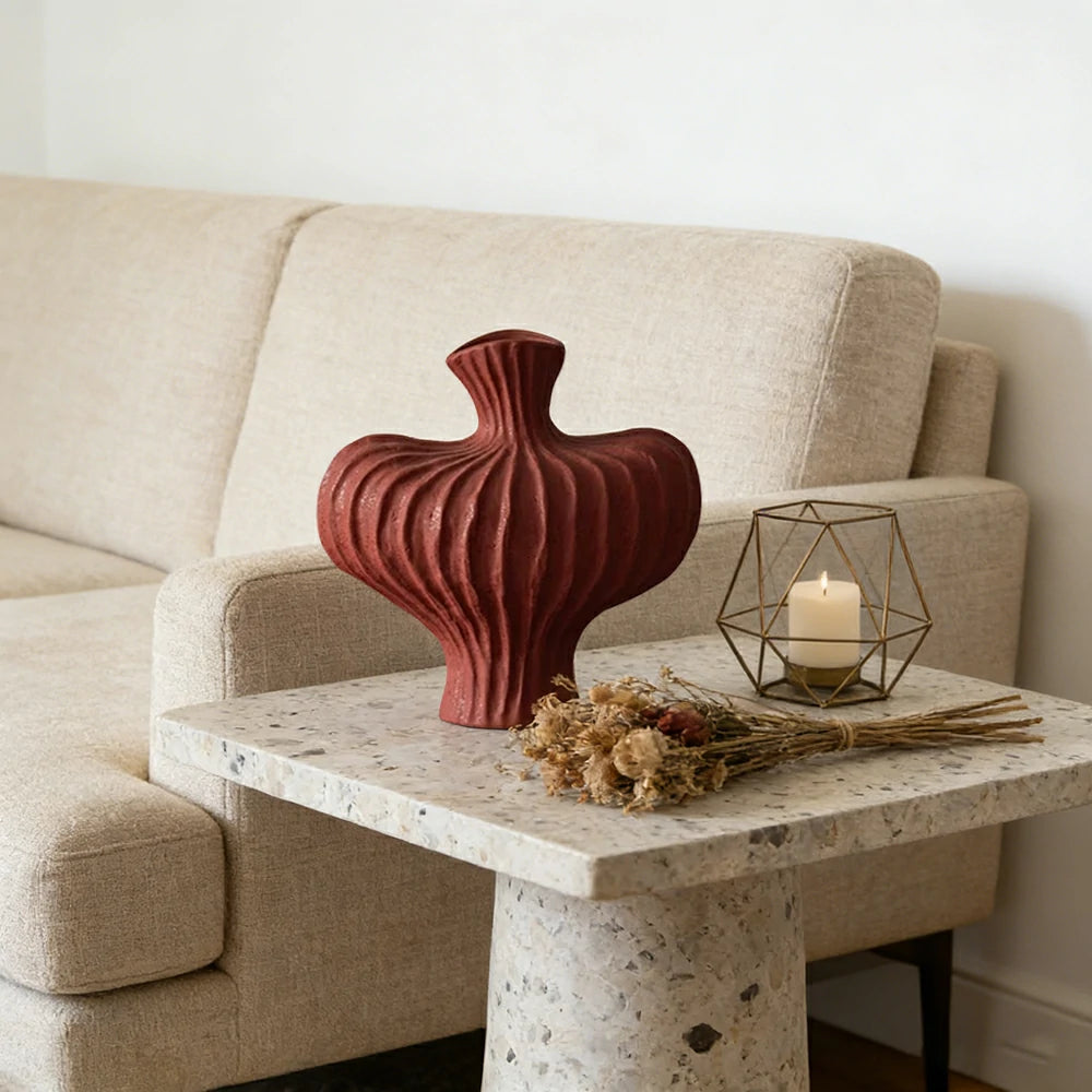 LIVARA Ceramic Vase Decor Display Matte Ceramic Raised-Shoulder Shape Handcrafted Artistic Design - Red