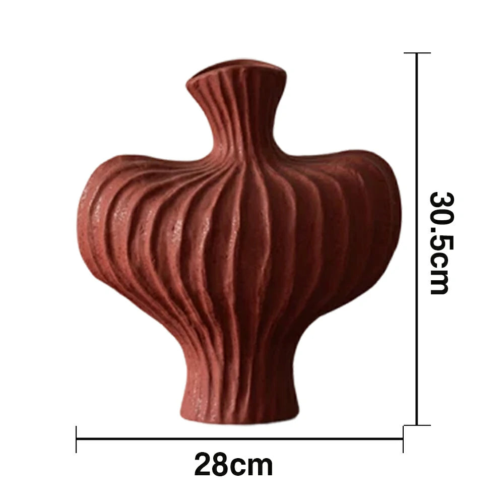 LIVARA Ceramic Vase Decor Display Matte Ceramic Raised-Shoulder Shape Handcrafted Artistic Design - Red
