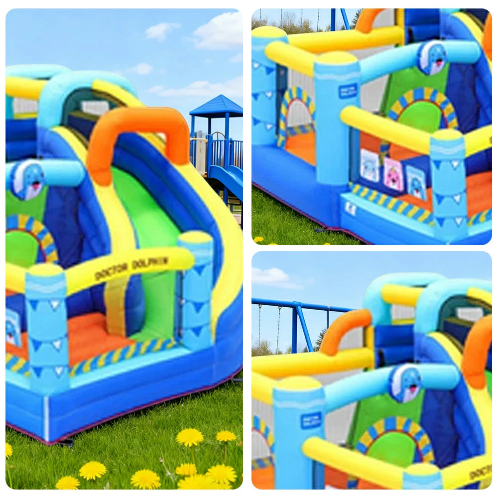 GAMEON Inflatable Bounce Castle - PVC Build with Blower, Dolphin Castle with Slide