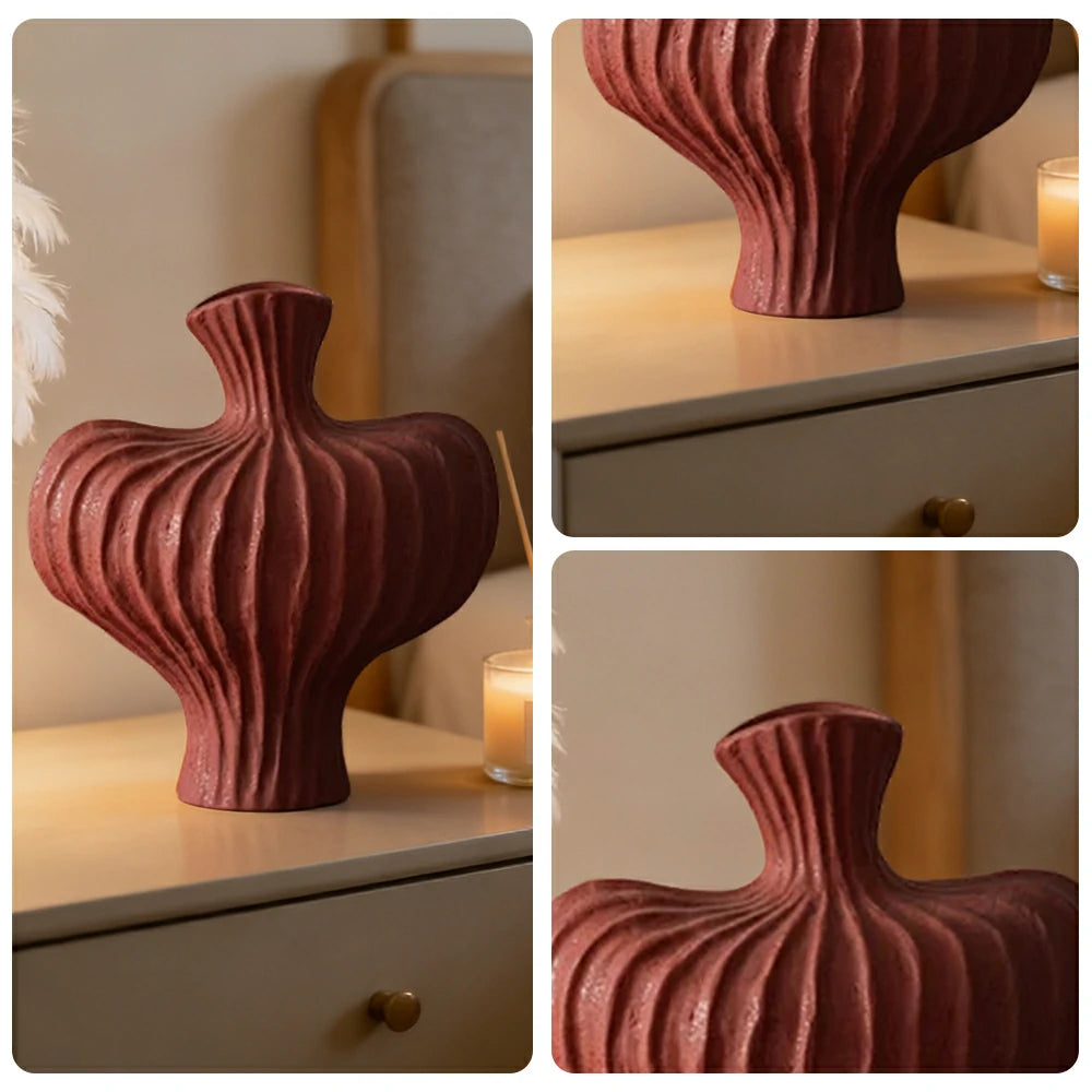 LIVARA Ceramic Vase Decor Display Matte Ceramic Raised-Shoulder Shape Handcrafted Artistic Design - Red