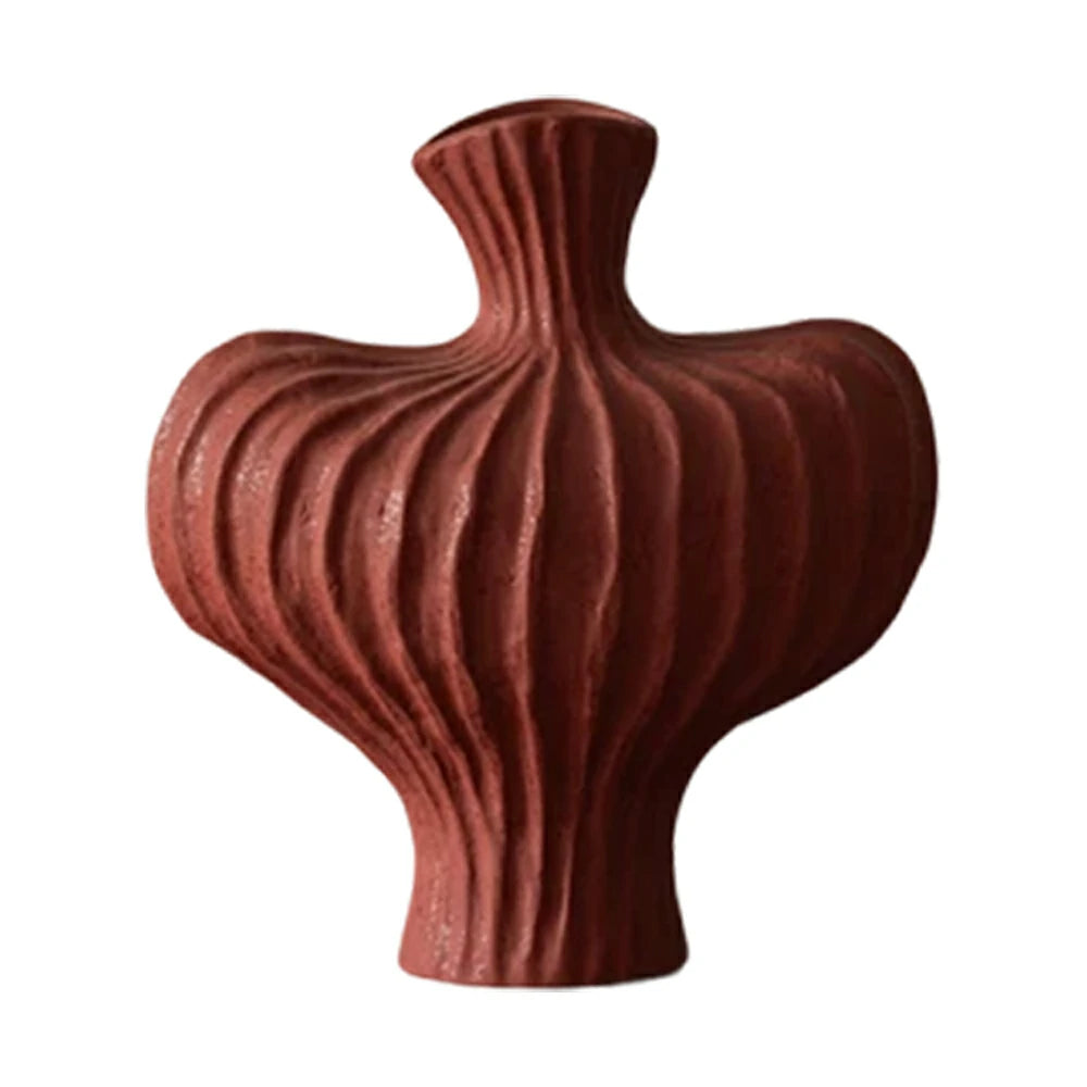 LIVARA Ceramic Vase Decor Display Matte Ceramic Raised-Shoulder Shape Handcrafted Artistic Design - Red