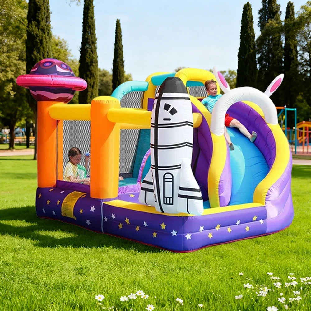 GAMEON Inflatable Bounce Castle - PVC Build with Blower, Space Theme with Rocket and UFO