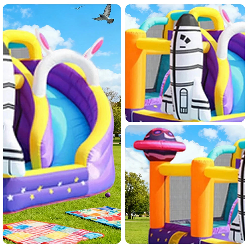 GAMEON Inflatable Bounce Castle - PVC Build with Blower, Space Theme with Rocket and UFO
