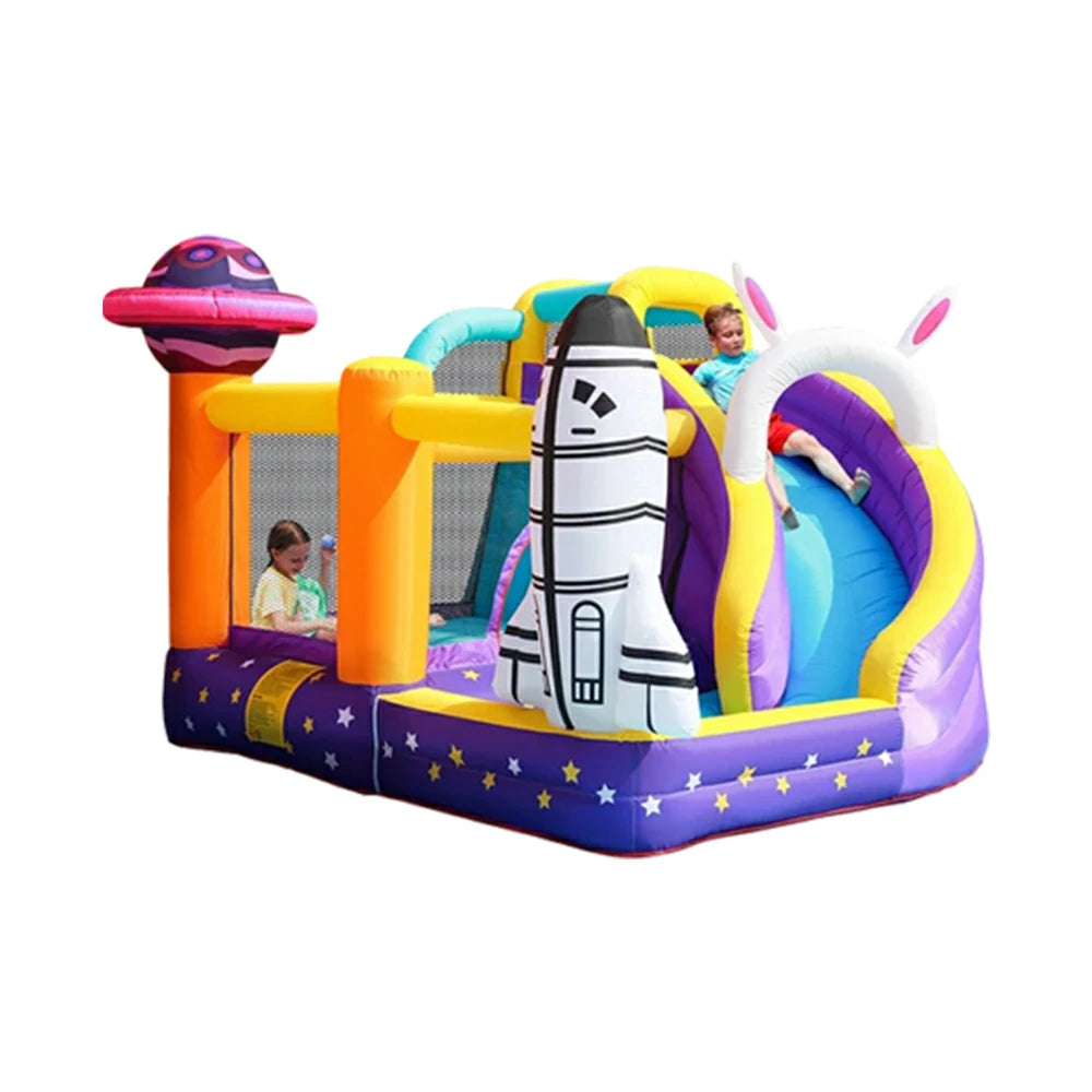 GAMEON Inflatable Bounce Castle - PVC Build with Blower, Space Theme with Rocket and UFO