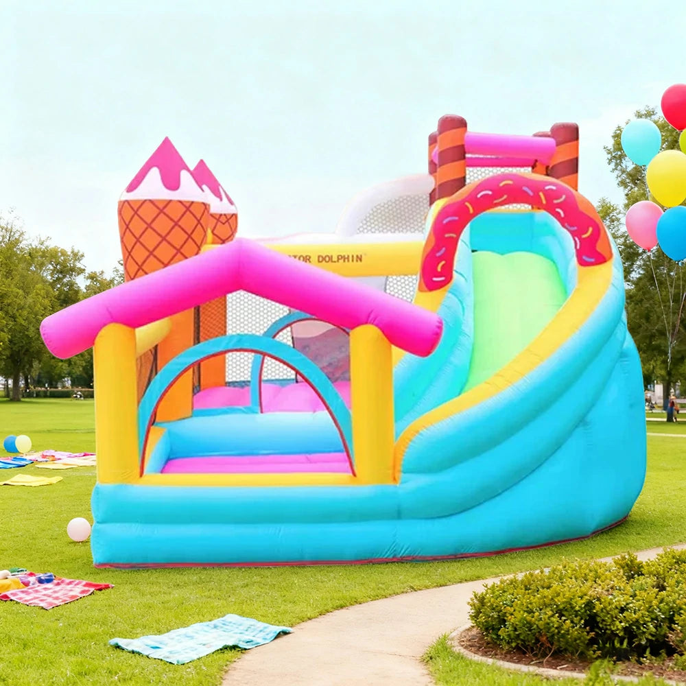 GAMEON Inflatable Bounce Castle - PVC Build with Blower, Ice Cream Cone Theme with Slide