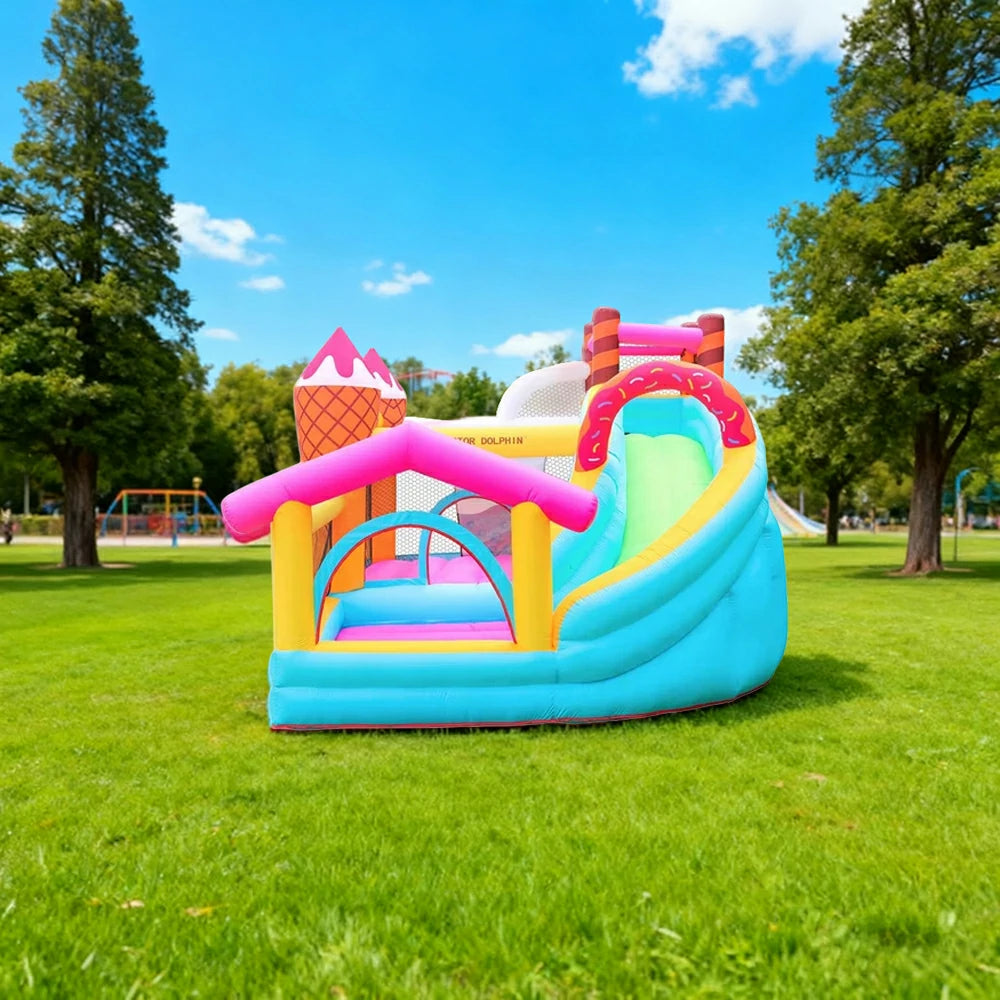 GAMEON Inflatable Bounce Castle - PVC Build with Blower, Ice Cream Cone Theme with Slide