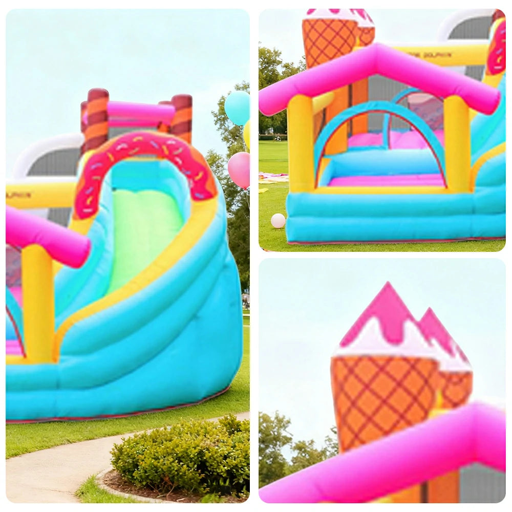 GAMEON Inflatable Bounce Castle - PVC Build with Blower, Ice Cream Cone Theme with Slide