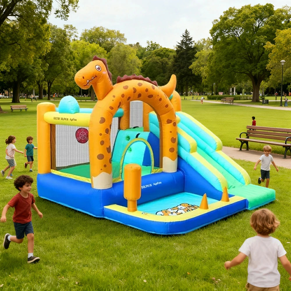 GAMEON Inflatable Bounce Castle - PVC Build with Blower, Dragon Castle Theme with Slide