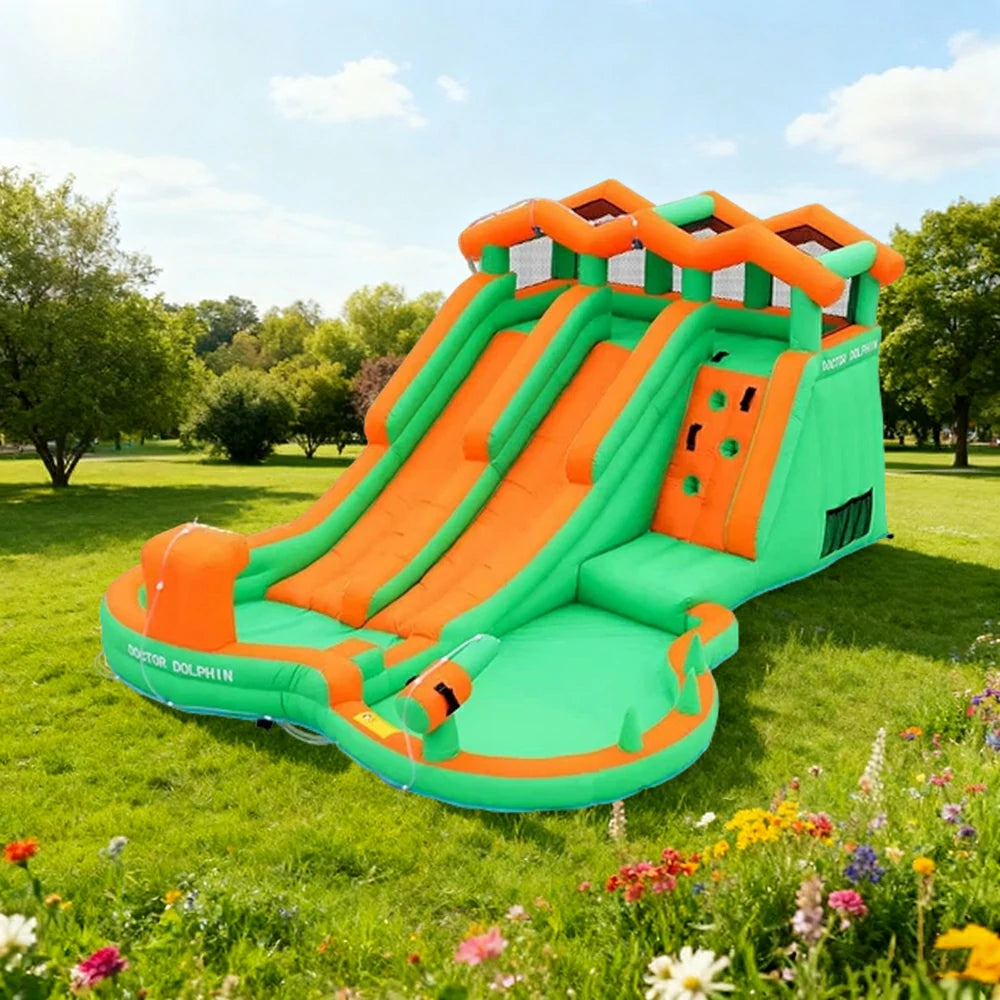 GAMEON Inflatable Bounce Castle - PVC Build with Blower, Slide Castle with Dual Slides
