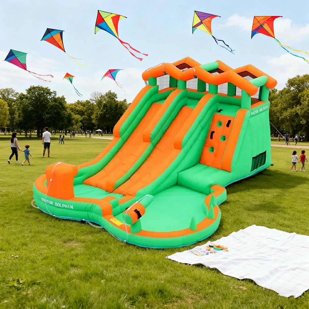 GAMEON Inflatable Bounce Castle - PVC Build with Blower, Slide Castle with Dual Slides