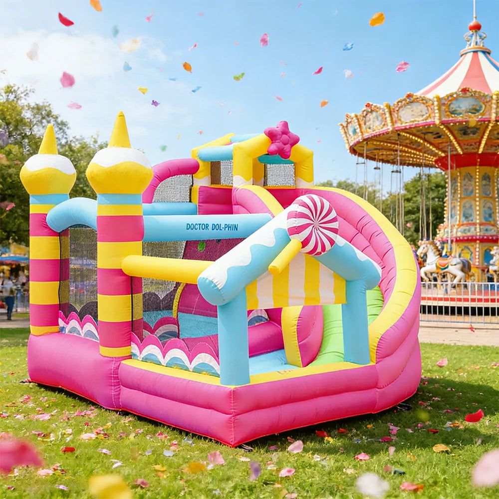 GAMEON Inflatable Bounce Castle - PVC Build with Blower, Lollipop Theme with Slide