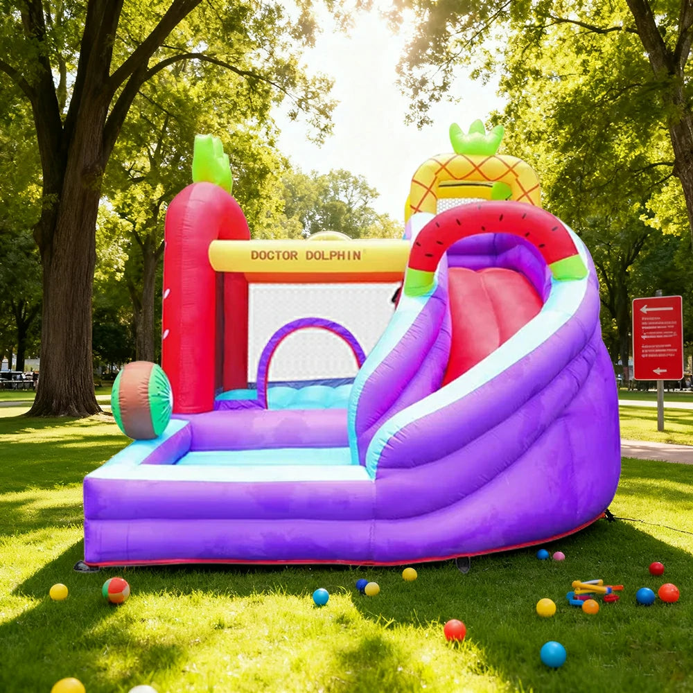 GAMEON Inflatable Bounce Castle - PVC Build with Blower, Fruit Castle Theme with Slide
