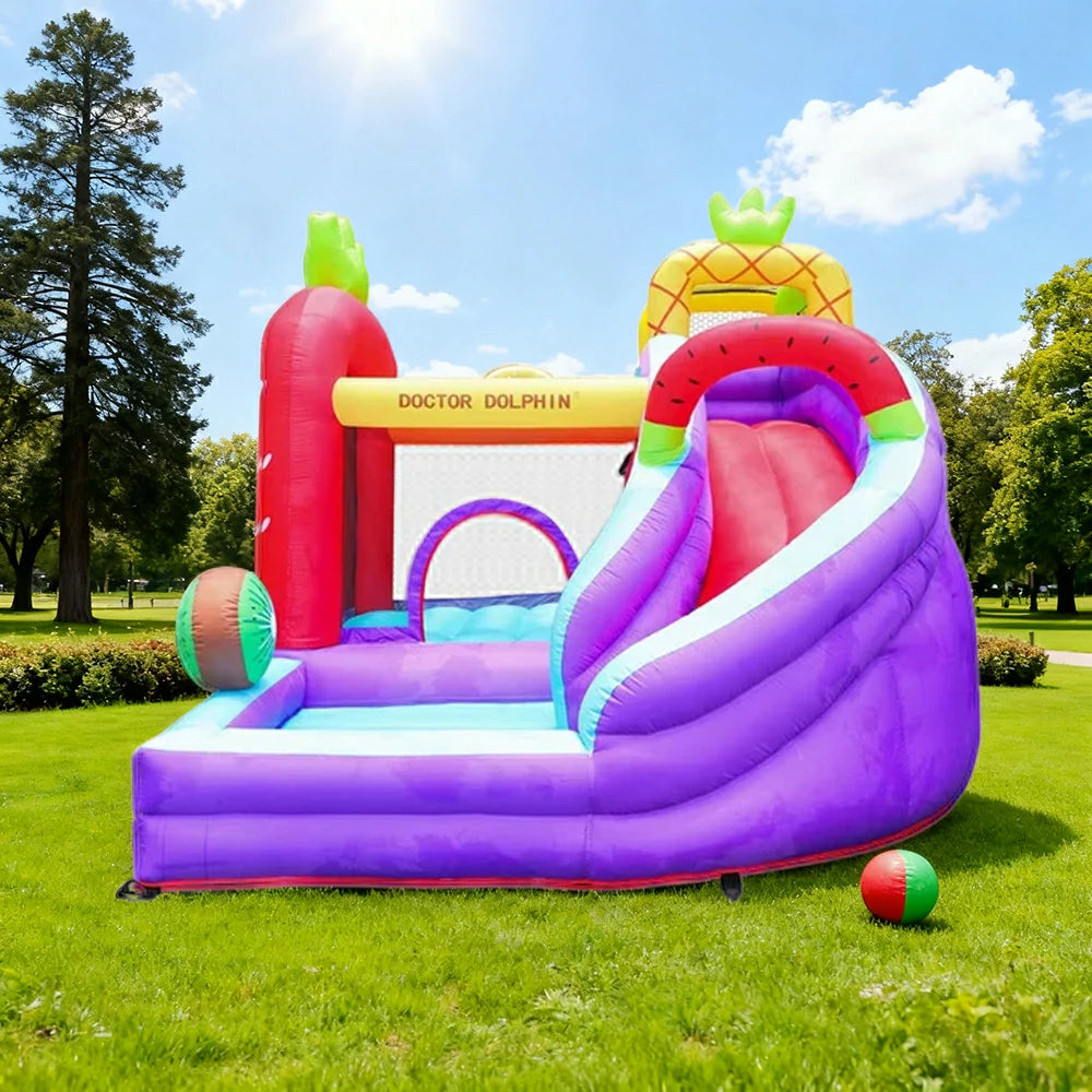 GAMEON Inflatable Bounce Castle - PVC Build with Blower, Fruit Castle Theme with Slide