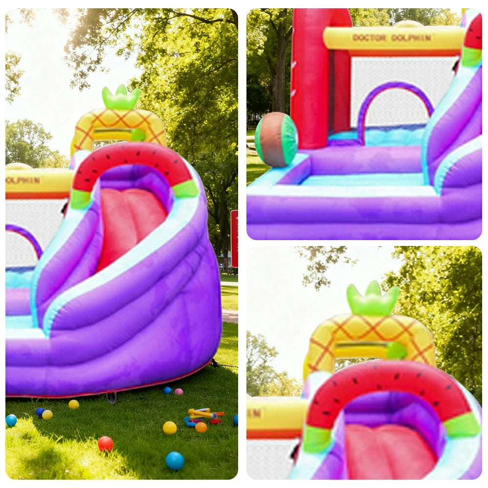 GAMEON Inflatable Bounce Castle - PVC Build with Blower, Fruit Castle Theme with Slide
