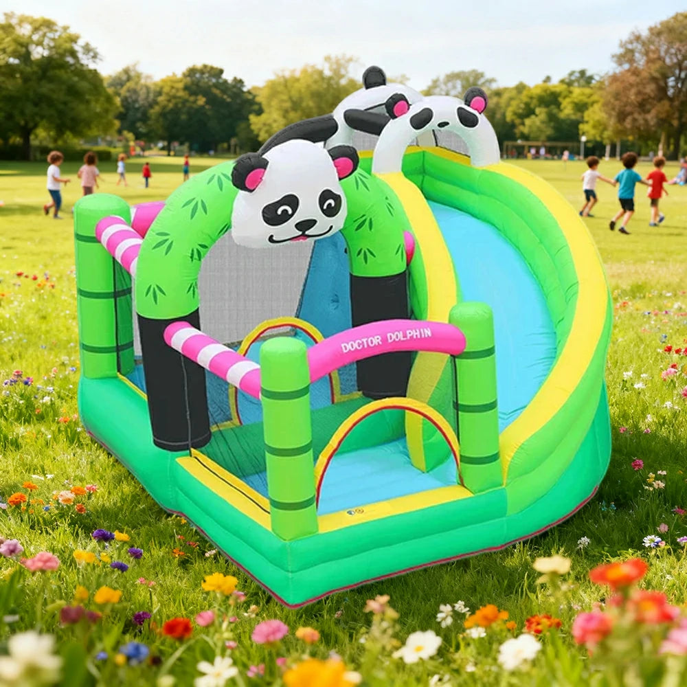 GAMEON Inflatable Bounce Castle - PVC Build with Blower, Panda Castle Theme with Slide