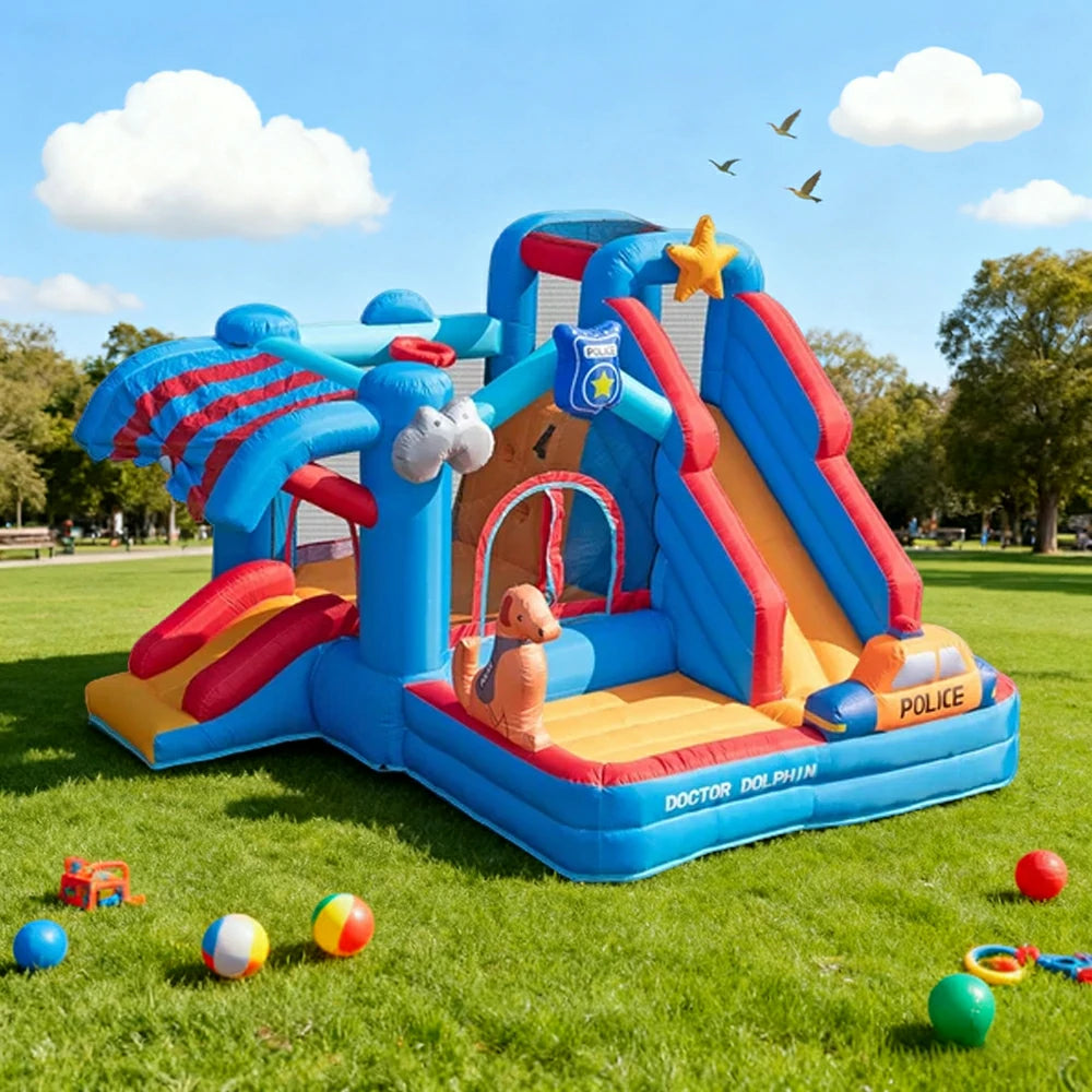 GAMEON Inflatable Bounce Castle - PVC Build with Blower, Ice Cream Castle Theme with Slide