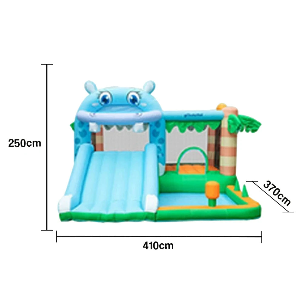 GAMEON Inflatable Bounce Castle - PVC Build with Blower, Hippo Castle Theme with Slide