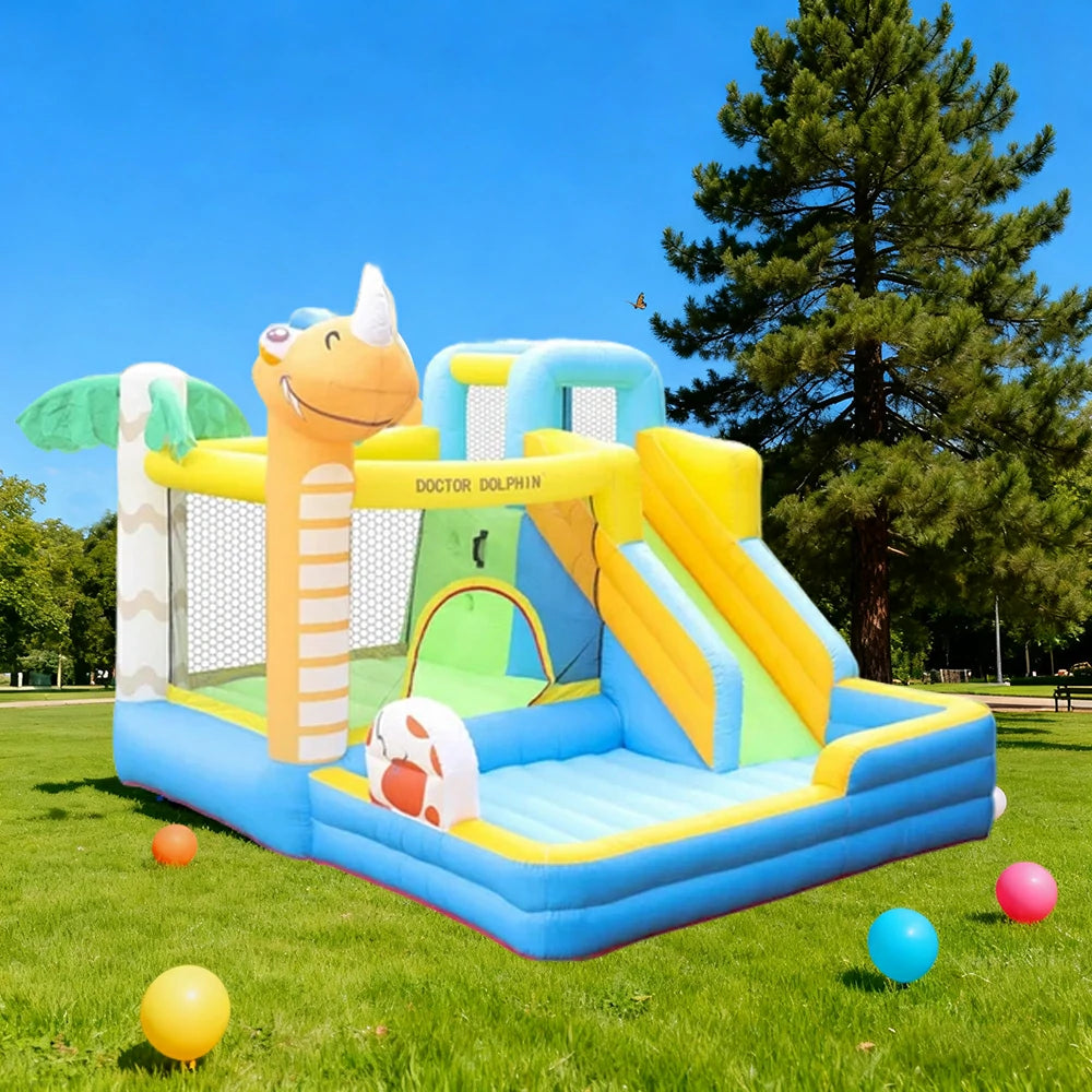 GAMEON Inflatable Bounce Castle - PVC Build with Blower, Dinosaur Castle Theme with Slide
