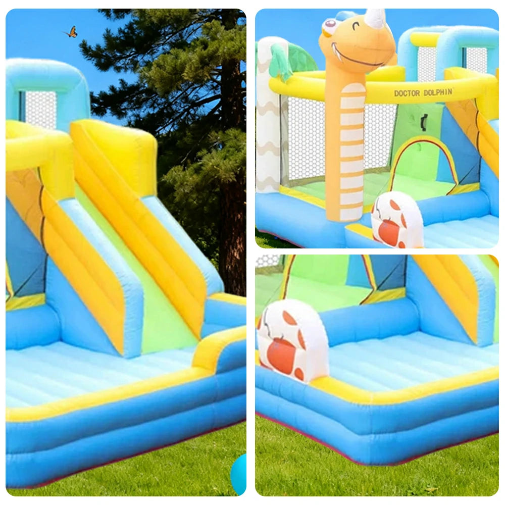 GAMEON Inflatable Bounce Castle - PVC Build with Blower, Dinosaur Castle Theme with Slide