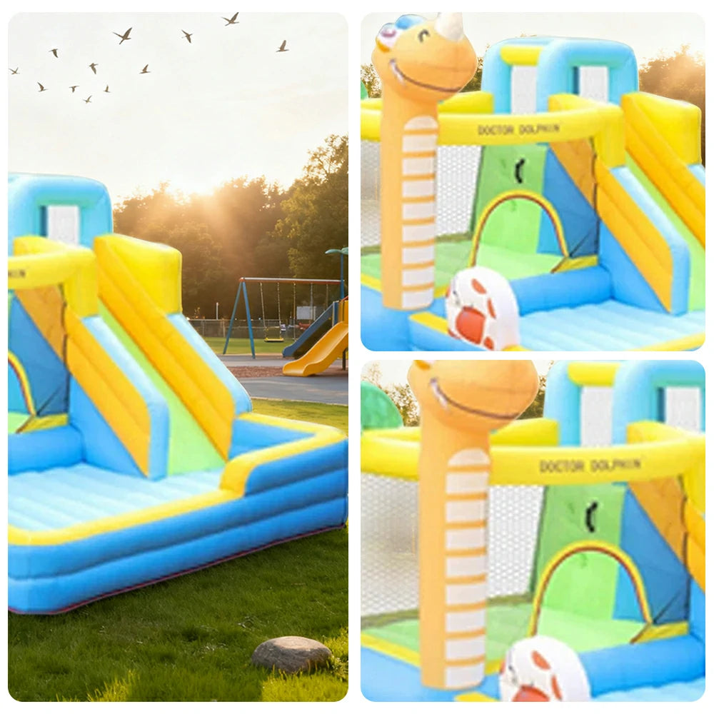 GAMEON Inflatable Bounce Castle - PVC Build with Blower, Dinosaur Castle Theme with Slide