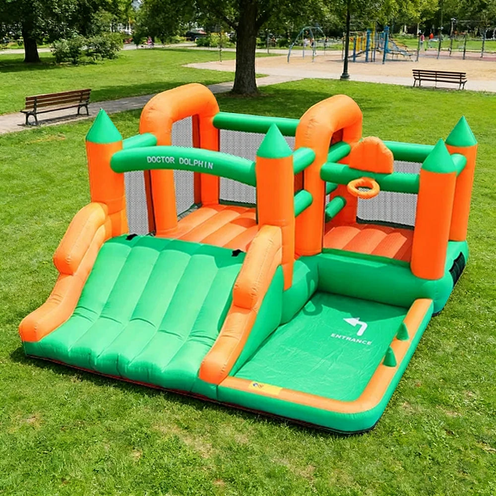 GAMEON Inflatable Bounce Castle - PVC Build with Blower, Forest Theme Castle with Slide