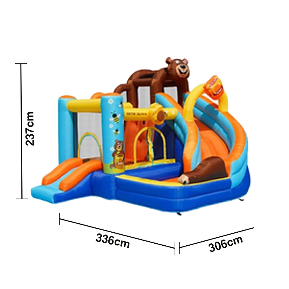 GAMEON Inflatable Bounce Castle - PVC Build with Blower, Bear Castle Theme with Slide