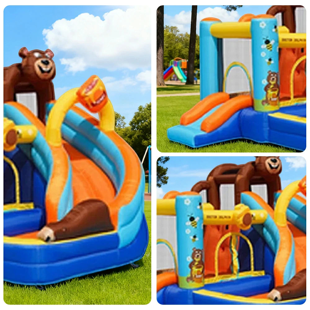 GAMEON Inflatable Bounce Castle - PVC Build with Blower, Bear Castle Theme with Slide
