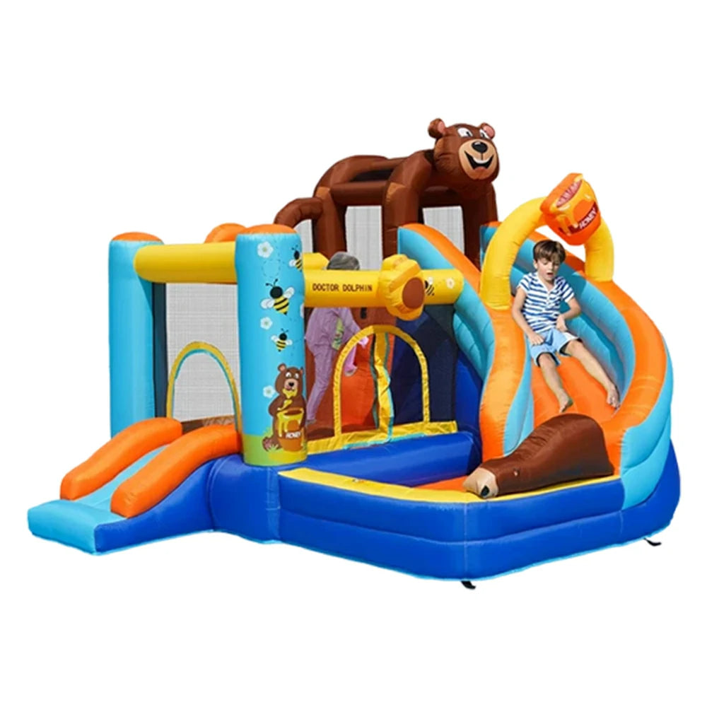 GAMEON Inflatable Bounce Castle - PVC Build with Blower, Bear Castle Theme with Slide