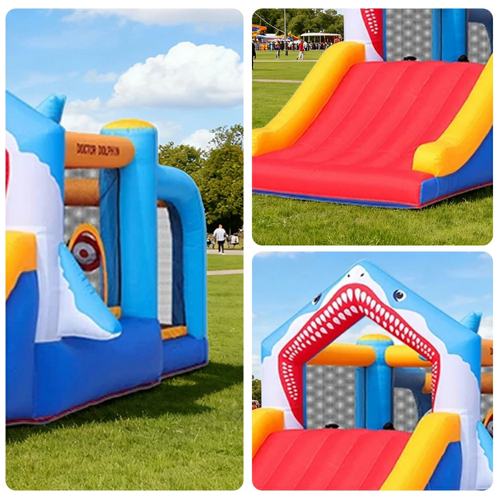 GAMEON Inflatable Bounce Castle - PVC Build with Blower, Shark Slide Theme