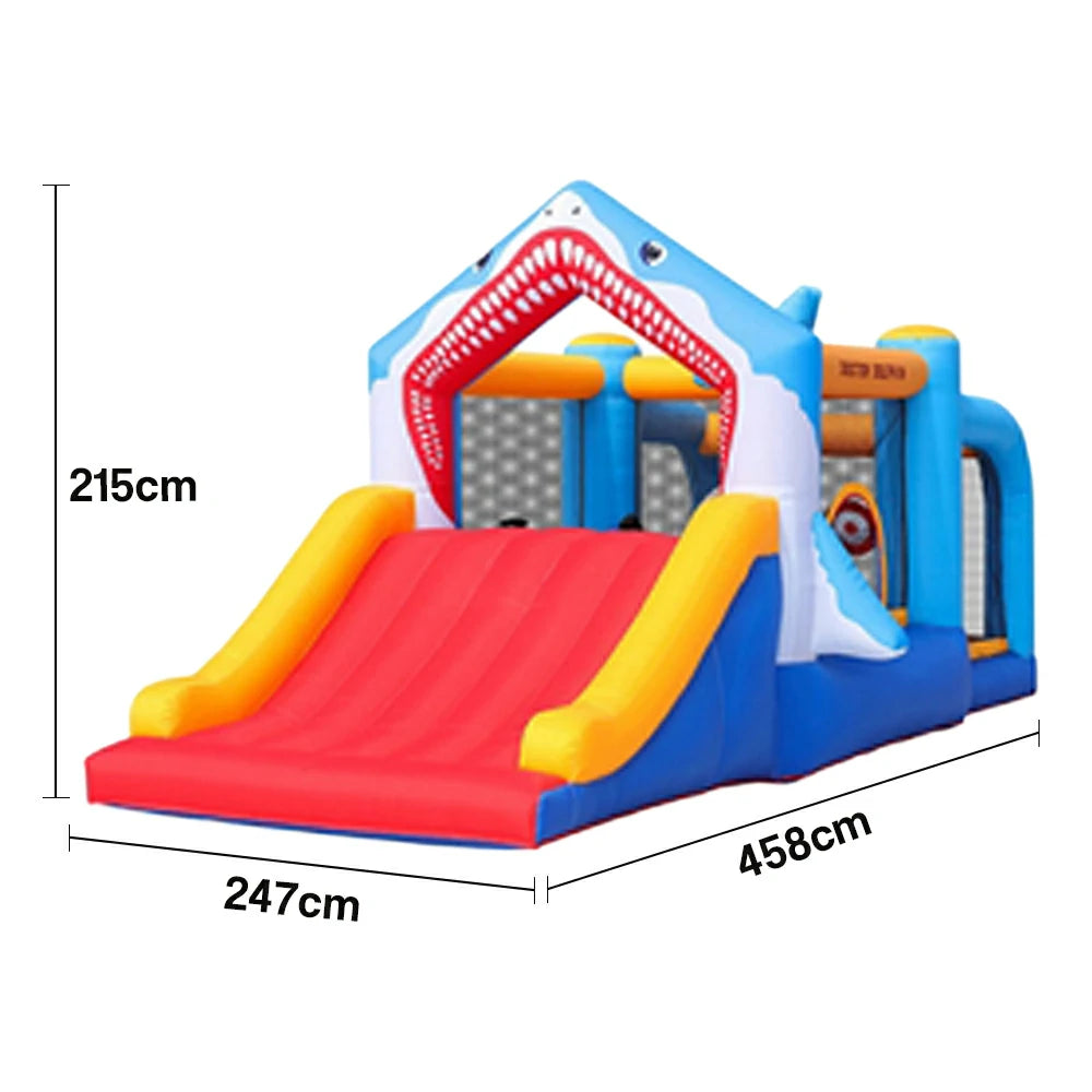 GAMEON Inflatable Bounce Castle - PVC Build with Blower, Shark Slide Theme