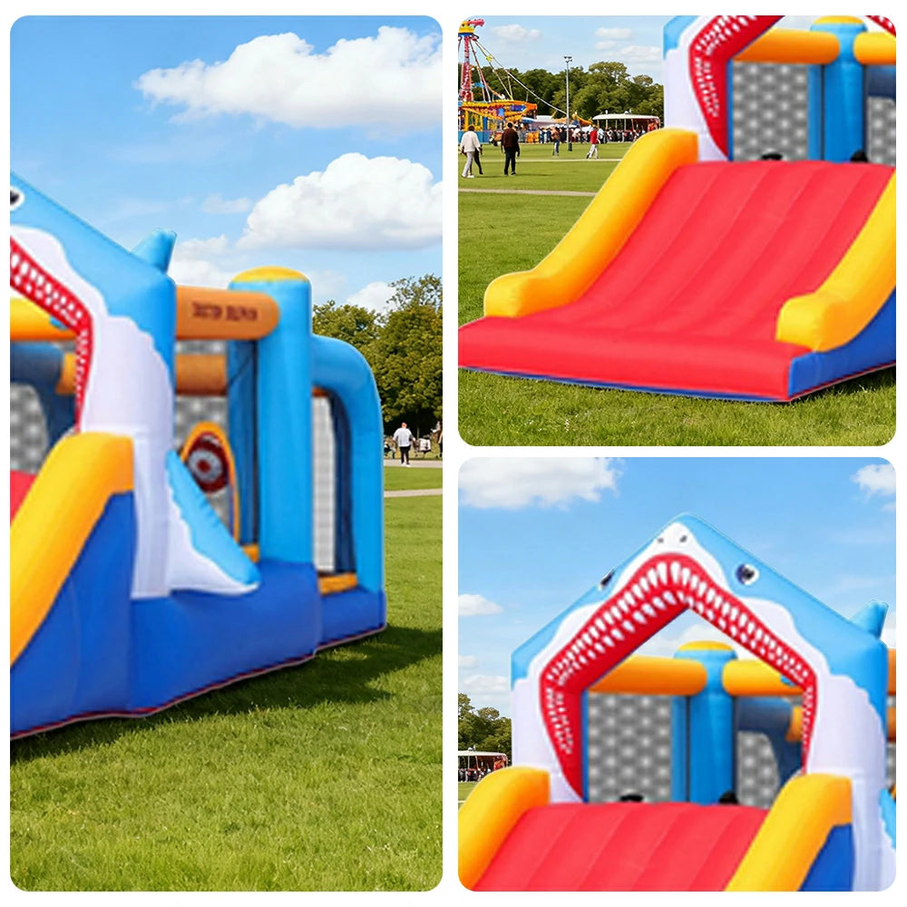 GAMEON Inflatable Bounce Castle - PVC Build with Blower, Shark Slide Theme