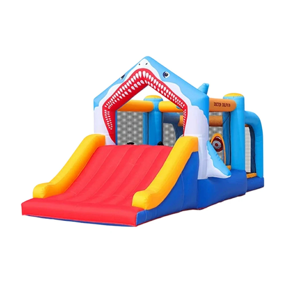 GAMEON Inflatable Bounce Castle - PVC Build with Blower, Shark Slide Theme