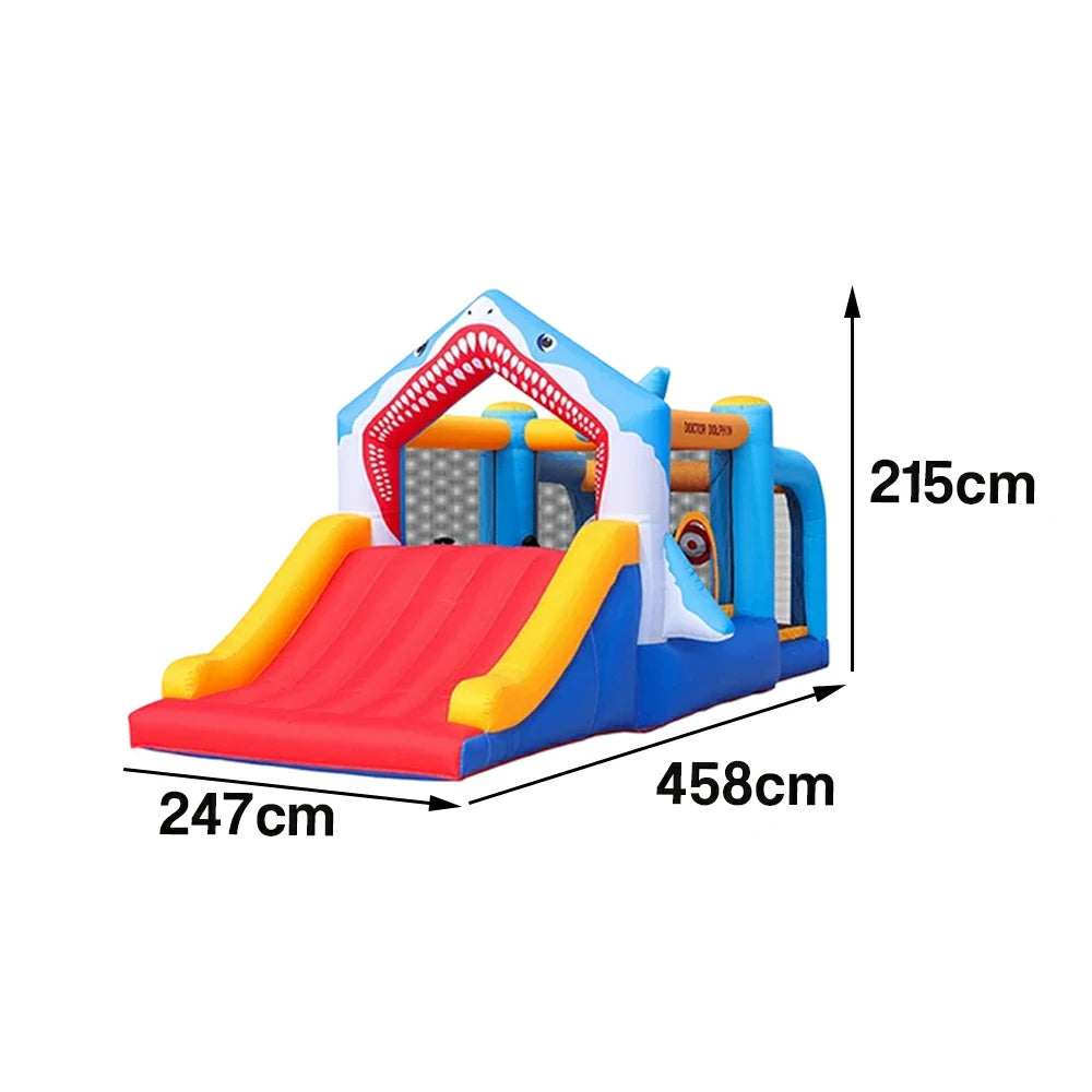 GAMEON Inflatable Bounce Castle - PVC Build with Blower, Shark Slide Theme