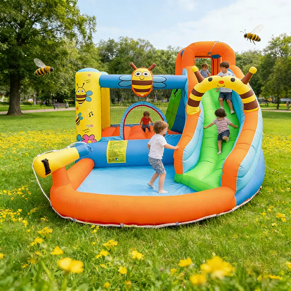 GAMEON Inflatable Bounce Castle PVC Build with Blower - Bee Theme Slide Style