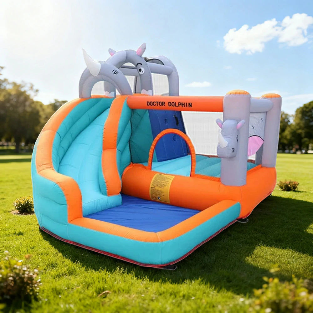 GAMEON Inflatable Bounce Castle PVC Build with Blower - Rhino Theme Castle Style