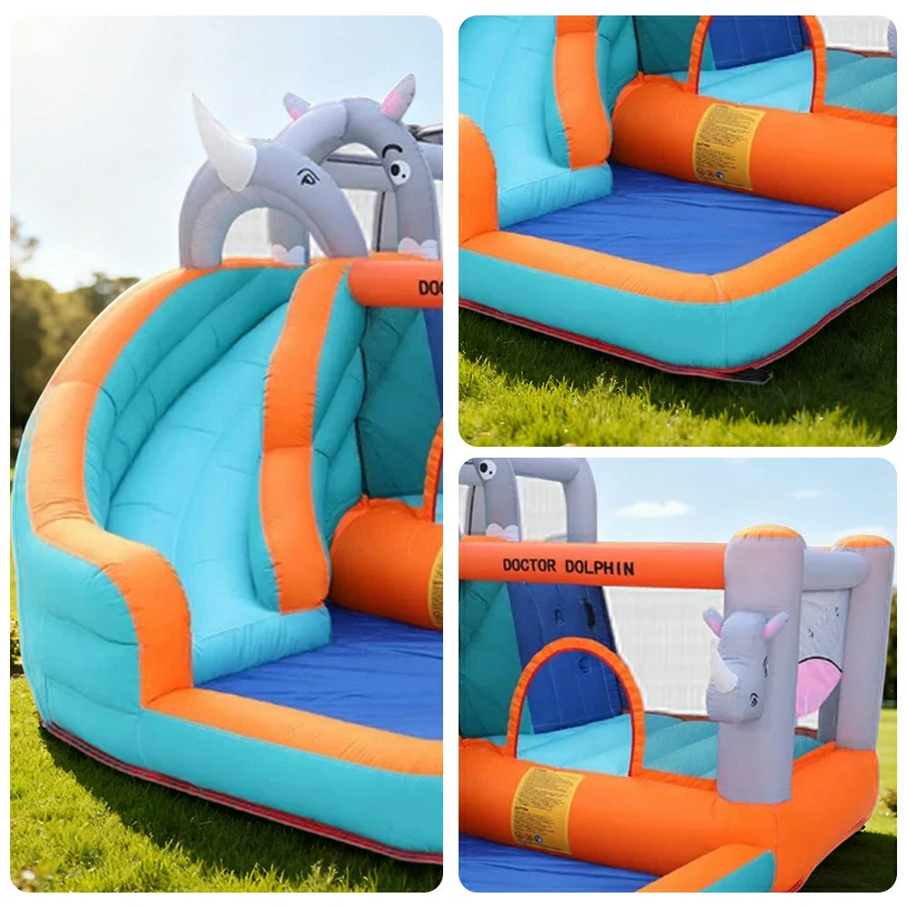 GAMEON Inflatable Bounce Castle PVC Build with Blower - Rhino Theme Castle Style