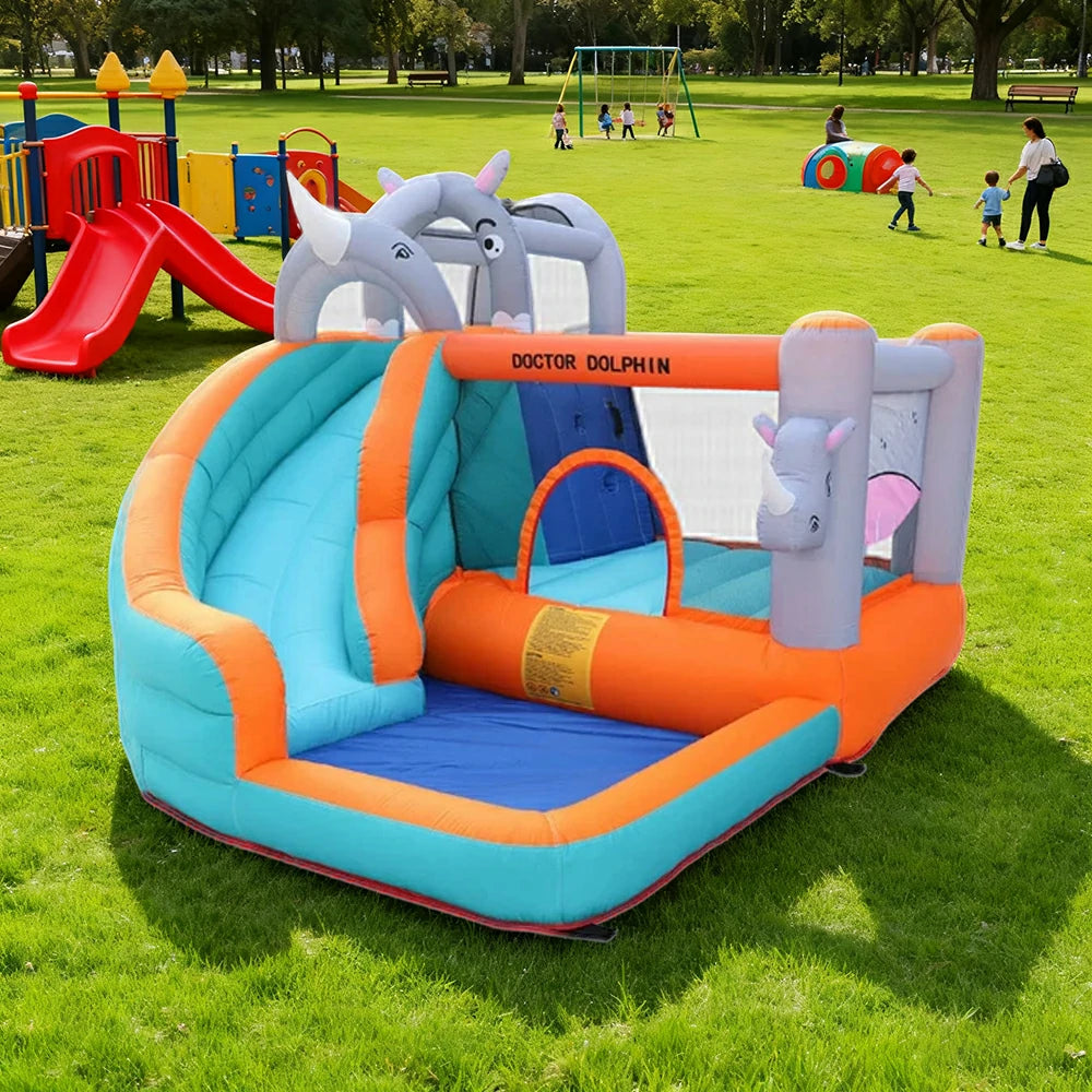GAMEON Inflatable Bounce Castle PVC Build with Blower - Rhino Theme Castle Style