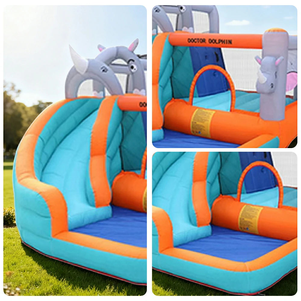 GAMEON Inflatable Bounce Castle PVC Build with Blower - Rhino Theme Castle Style