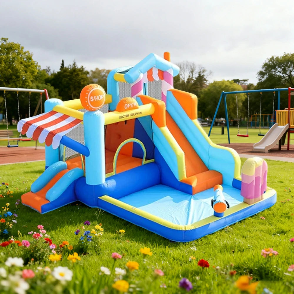 GAMEON Inflatable Bounce Castle PVC Build with Blower - Ice Cream House Theme Style