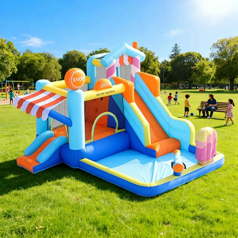 GAMEON Inflatable Bounce Castle PVC Build with Blower - Ice Cream House Theme Style