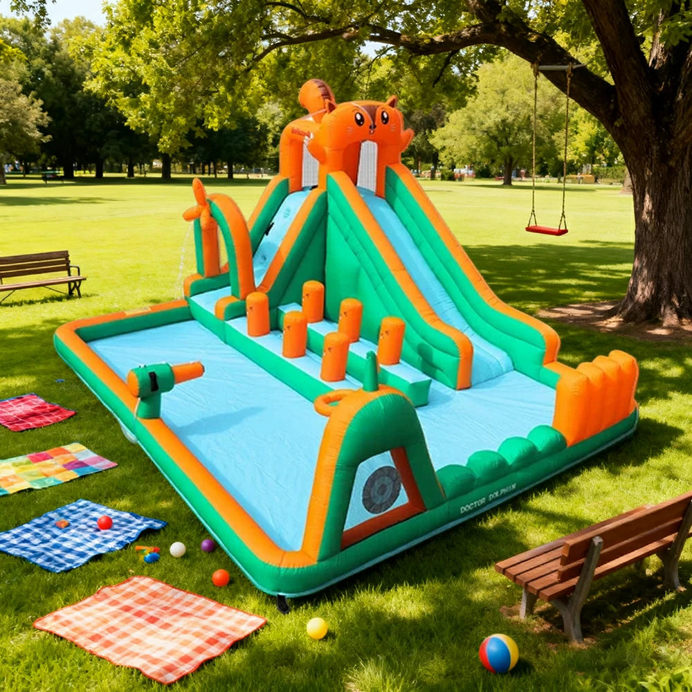 GAMEON Inflatable Bounce Castle PVC Build with Blower - Squirrel Playground Theme Style