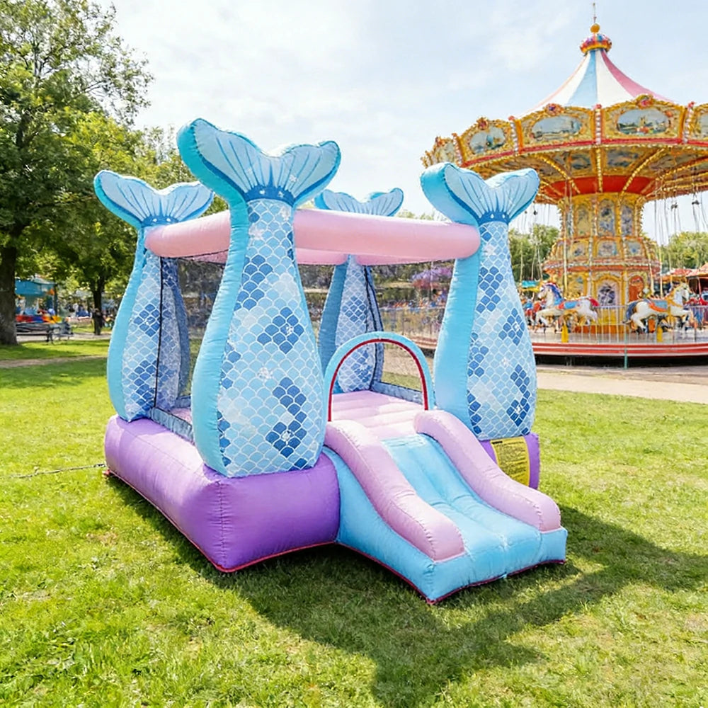 GAMEON Inflatable Bounce Castle PVC Build with Blower & Storage Bag - Mermaid Theme Style