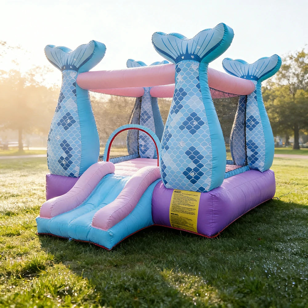 GAMEON Inflatable Bounce Castle PVC Build with Blower & Storage Bag - Mermaid Theme Style