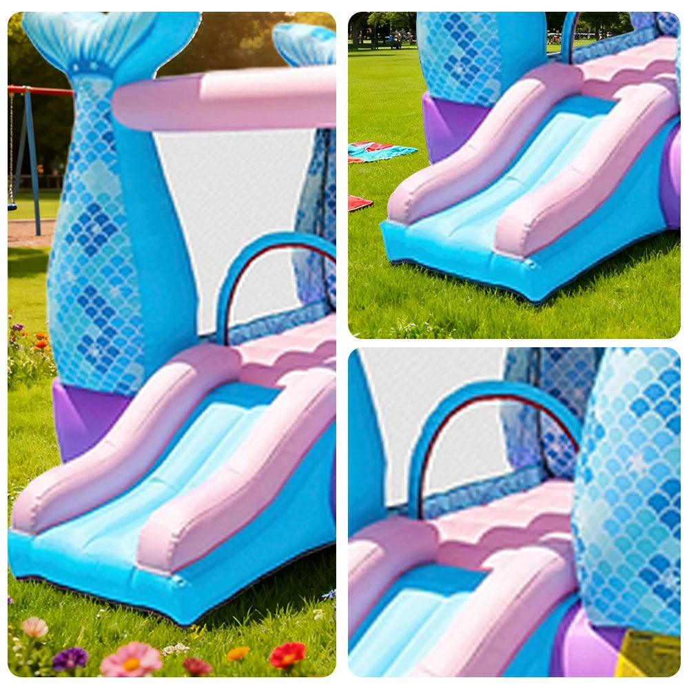 GAMEON Inflatable Bounce Castle PVC Build with Blower & Storage Bag - Mermaid Theme Style
