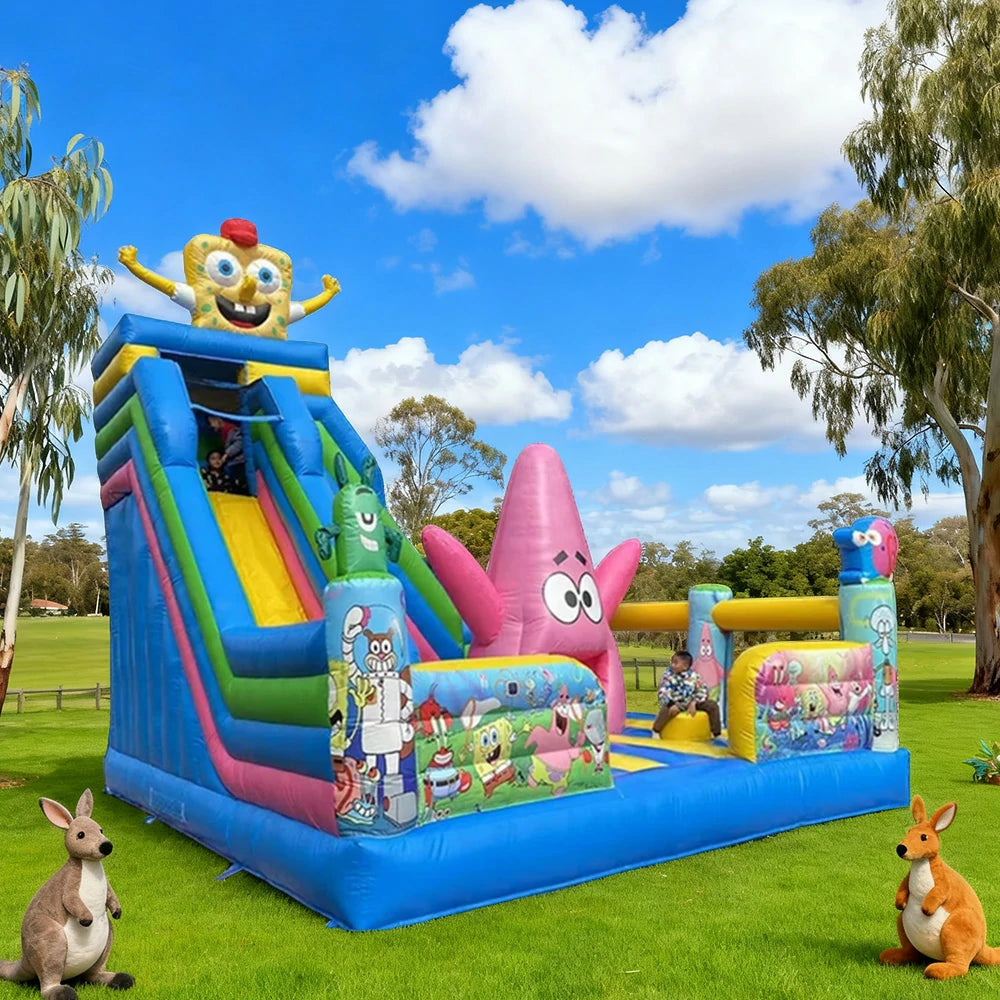 GAMEON Colorful Cartoon Theme Bounce House 5X6m PVC Inflatable Castle for Kids Outdoor Fun Bouncy Playland