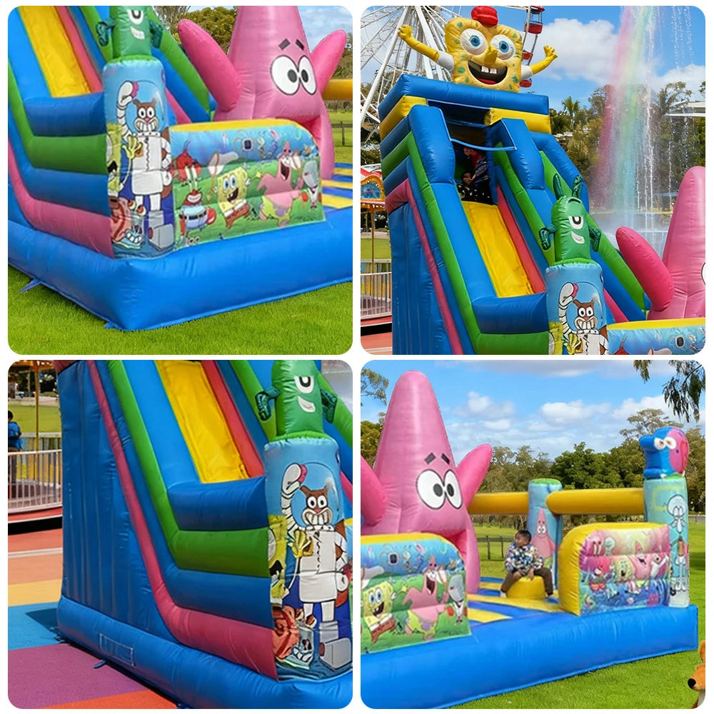 GAMEON Colorful Cartoon Theme Bounce House 5X6m PVC Inflatable Castle for Kids Outdoor Fun Bouncy Playland