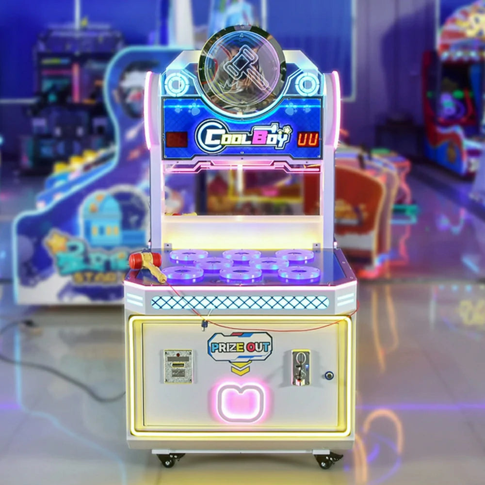 GAMEON Cute Boy Whack A Mole Arcade Machine - Dual Player Interactive Game Cabinet with LED Lights & Prize Ticket Function for Family Entertainment - White